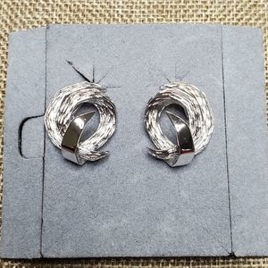 Trifari Silver Textured Clipped Earrings